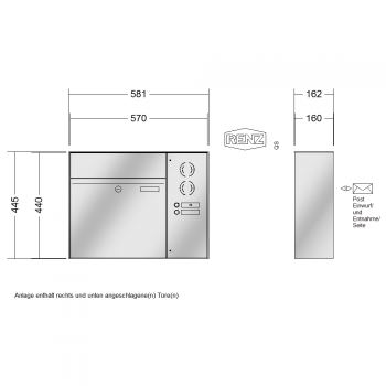 RENZ PLAN Edelstahl, Anlage mit Installationskasten, Kasten 400x440x160, 1-teilig, Installationskasten senkrecht, 60-0-60045