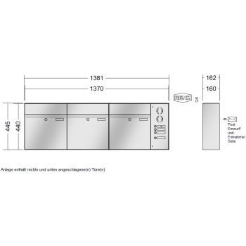 RENZ PLAN Edelstahl, Anlage mit Installationskasten, Kasten 400x440x160, 3-teilig, 60-0-60047