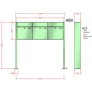 RENZ PLAN, Anlage ohne Installationskasten, Kasten 400x440x160, 3-teilig, mit Fußplatten zum Aufschrauben, 60-0-60059
