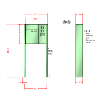 RENZ PLAN, Anlage mit Installationskasten, Kasten 300x440x160, 1-teilig Installationkasten senkrecht, mit Fußplatten zum Aufschrauben, 60-0-60063