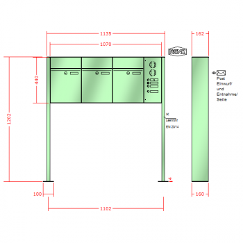 RENZ PLAN, Anlage mit Installationskasten, Kasten 300x440x160, 3-teilig, mit Fußplatten zum Aufschrauben, 60-0-60065