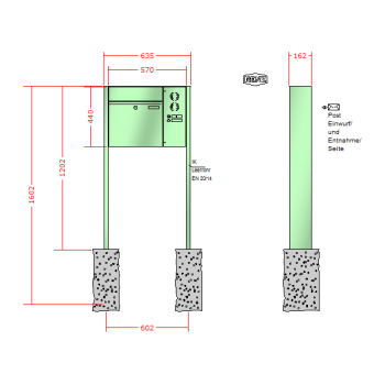 RENZ PLAN, Anlage mit Installationskasten, Kasten 400x440x160, 1-teilig Installationkasten senkrecht, zum Einbetonieren, 60-0-60066