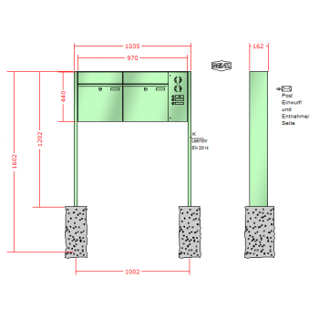 RENZ PLAN, Anlage mit Installationskasten, Kasten 400x440x160, 2-teilig, zum Einbetonieren, 60-0-60067