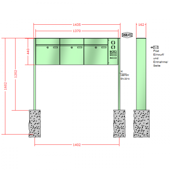 RENZ PLAN, Anlage mit Installationskasten, Kasten 400x440x160, 3-teilig, zum Einbetonieren, 60-0-60068