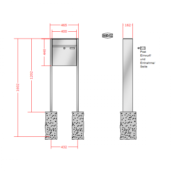 RENZ PLAN Edelstahl, Anlage ohne Installationskasten, Kasten 400x440x160, 1-teilig, zum Einbetonieren, 60-0-60078