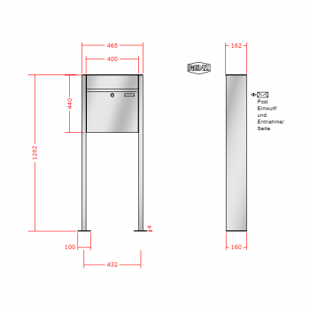 RENZ PLAN Edelstahl, Anlage ohne Installationskasten, Kasten 400x440x160, 1-teilig, mit Fußplatten zum Aufschrauben, 60-0-60081