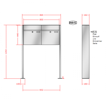 RENZ PLAN Edelstahl, Anlage ohne Installationskasten, Kasten 400x440x160, 2-teilig, mit Fußplatten zum Aufschrauben, 60-0-60082