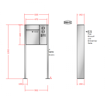 RENZ PLAN Edelstahl, Anlage mit Installationskasten, Kasten 300x440x160, 1-teilig Installationkasten senkrecht, mit Fußplatten zum Aufschrauben, 60-0-60087