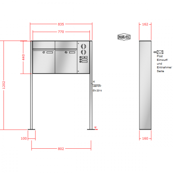 RENZ PLAN Edelstahl, Anlage mit Installationskasten, Kasten 300x440x160, 2-teilig, mit Fußplatten zum Aufschrauben, 60-0-60088