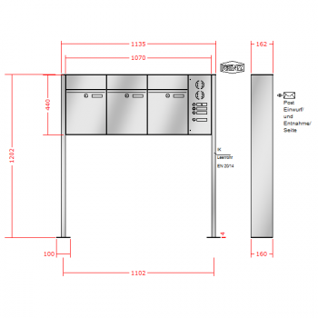 RENZ PLAN Edelstahl, Anlage mit Installationskasten, Kasten 300x440x160, 3-teilig, mit Fußplatten zum Aufschrauben, 60-0-60089