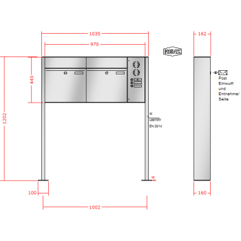 RENZ PLAN Edelstahl, Anlage mit Installationskasten, Kasten 400x440x160, 2-teilig, mit Fußplatten zum Aufschrauben, 60-0-60094