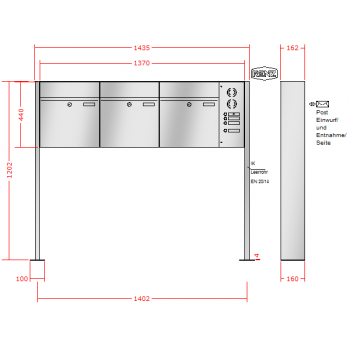 RENZ PLAN Edelstahl, Anlage mit Installationskasten, Kasten 400x440x160, 3-teilig, mit Fußplatten zum Aufschrauben, 60-0-60095