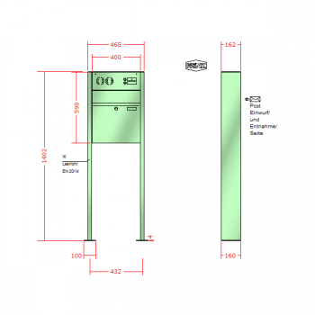 RENZ PLAN, Anlage mit Installationskasten, Kasten 400x440x160, 1-teilig Installationkasten waagerecht, mit Fußplatten zum Aufschrauben, 60-0-60151