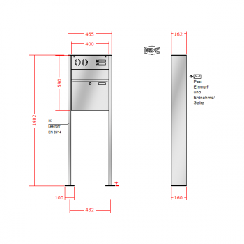 RENZ PLAN Edelstahl, Anlage mit Installationskasten, Kasten 400x440x160, 1-teilig Installationkasten waagerecht, zum Einbetonieren, 60-0-60152