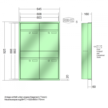 RENZ PLAN, Anlage ohne Installationskasten, Kasten 300x440x160, 4-teilig, 60-0-60300