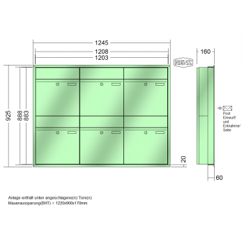 RENZ PLAN, Anlage ohne Installationskasten, Kasten 400x440x160, 6-teilig, 60-0-60305