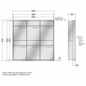 RENZ PLAN Edelstahl, Anlage ohne Installationskasten, Kasten 300x440x160, 6-teilig, 60-0-60308