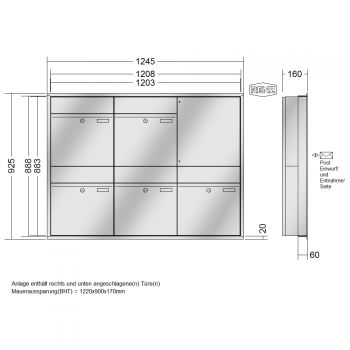 RENZ PLAN Edelstahl, Anlage ohne Installationskasten, Kasten 400x440x160, 5-teilig, 60-0-60310