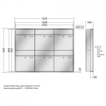 RENZ PLAN Edelstahl, Anlage ohne Installationskasten, Kasten 400x440x160, 6-teilig, 60-0-60311