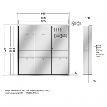 RENZ PLAN Edelstahl, Anlage mit Installationskasten, Kasten 300x440x160, 5-teilig, 60-0-60319