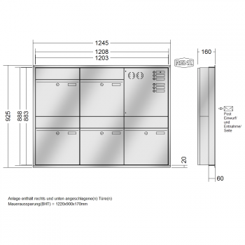 RENZ PLAN Edelstahl, Anlage mit Installationskasten, Kasten 400x440x160, 5-teilig, 60-0-60322