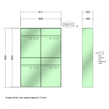 RENZ PLAN, Anlage ohne Installationskasten, Kasten 300x440x160, 4-teilig, 60-0-60324