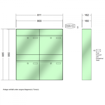 RENZ PLAN, Anlage ohne Installationskasten, Kasten 400x440x160, 4-teilig, 60-0-60327