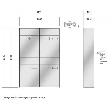 RENZ PLAN Edelstahl, Anlage ohne Installationskasten, Kasten 300x440x160, 4-teilig, 60-0-60330