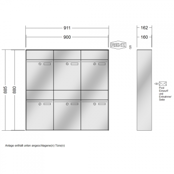 RENZ PLAN Edelstahl, Anlage ohne Installationskasten, Kasten 300x440x160, 6-teilig, 60-0-60332