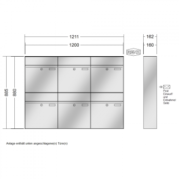 RENZ PLAN Edelstahl, Anlage ohne Installationskasten, Kasten 400x440x160, 6-teilig, 60-0-60335