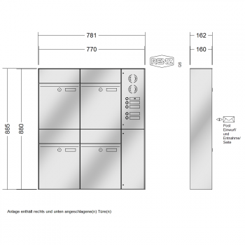 RENZ PLAN Edelstahl, Anlage mit Installationskasten, Kasten 300x440x160, 4-teilig, 60-0-60342