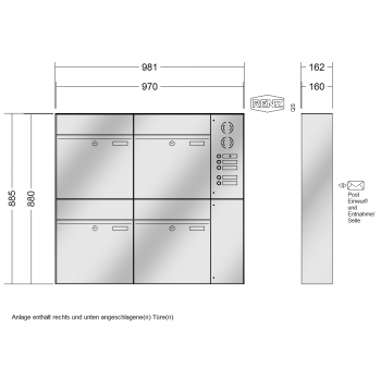 RENZ PLAN Edelstahl, Anlage mit Installationskasten, Kasten 400x440x160, 4-teilig, 60-0-60345