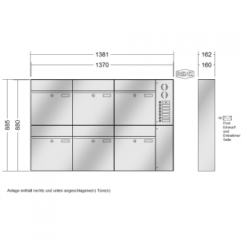 RENZ PLAN Edelstahl, Anlage mit Installationskasten, Kasten 400x440x160, 6-teilig, 60-0-60347