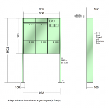 RENZ PLAN, Anlage mit Installationskasten, Kasten 300x440x160, 5-teilig, mit Fußplatten zum Aufschrauben, 60-0-60364