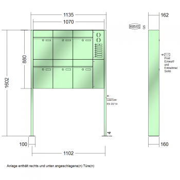 RENZ PLAN, Anlage mit Installationskasten, Kasten 300x440x160, 6-teilig, mit Fußplatten zum Aufschrauben, 60-0-60365