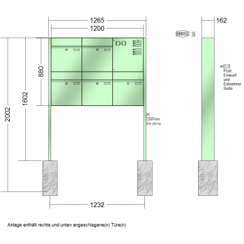 RENZ PLAN, Anlage mit Installationskasten, Kasten 400x440x160, 5-teilig, zum Einbetonieren, 60-0-60367