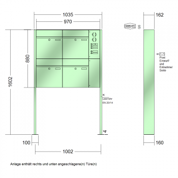 RENZ PLAN, Anlage mit Installationskasten, Kasten 400x440x160, 4-teilig, mit Fußplatten zum Aufschrauben, 60-0-60369