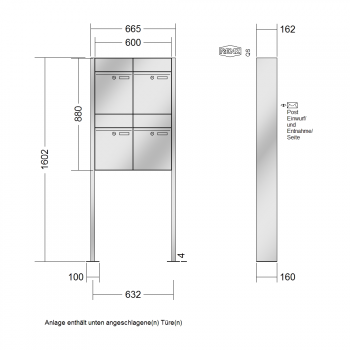 RENZ PLAN Edelstahl, Anlage ohne Installationskasten, Kasten 300x440x160, 4-teilig, mit Fußplatten zum Aufschrauben, 60-0-60375