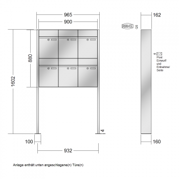 RENZ PLAN Edelstahl, Anlage ohne Installationskasten, Kasten 300x440x160, 6-teilig, mit Fußplatten zum Aufschrauben, 60-0-60377