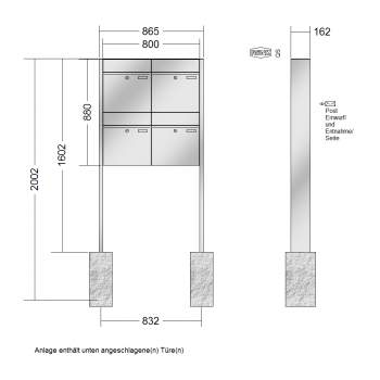 RENZ PLAN Edelstahl, Anlage ohne Installationskasten, Kasten 400x440x160, 4-teilig, zum Einbetonieren, 60-0-60378