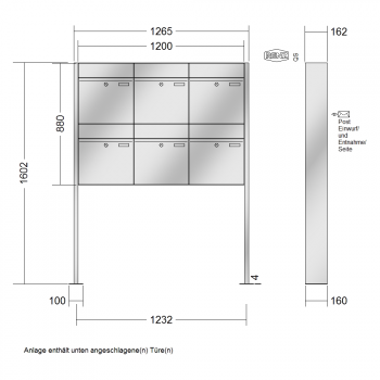 RENZ PLAN Edelstahl, Anlage ohne Installationskasten, Kasten 400x440x160, 6-teilig, mit Fußplatten zum Aufschrauben, 60-0-60383