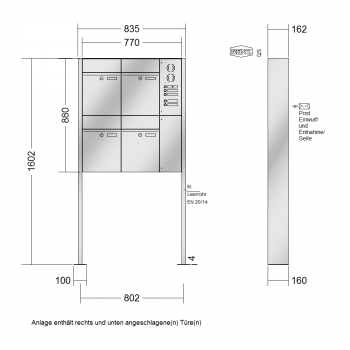 RENZ PLAN Edelstahl, Anlage mit Installationskasten, Kasten 300x440x160, 4-teilig, mit Fußplatten zum Aufschrauben, 60-0-60387