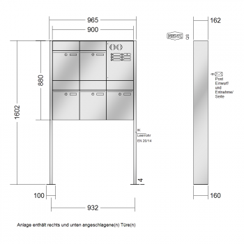 RENZ PLAN Edelstahl, Anlage mit Installationskasten, Kasten 300x440x160, 5-teilig, mit Fußplatten zum Aufschrauben, 60-0-60388