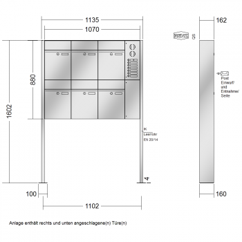 RENZ PLAN Edelstahl, Anlage mit Installationskasten, Kasten 300x440x160, 6-teilig, mit Fußplatten zum Aufschrauben, 60-0-60389