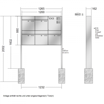 RENZ PLAN Edelstahl, Anlage mit Installationskasten, Kasten 400x440x160, 5-teilig, zum Einbetonieren, 60-0-60391