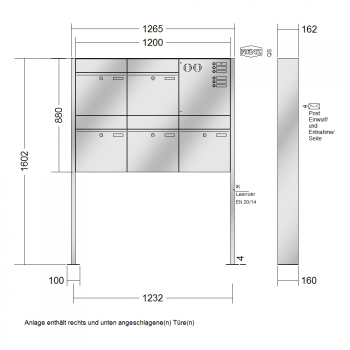 RENZ PLAN Edelstahl, Anlage mit Installationskasten, Kasten 400x440x160, 5-teilig, mit Fußplatten zum Aufschrauben, 60-0-60394