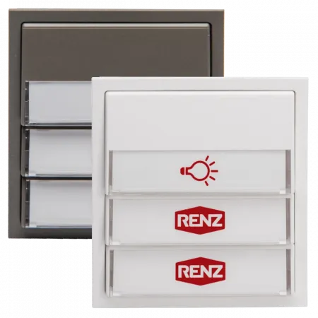 RENZ Tastenmodul mit 1x Licht- und 2x Klingeltaster 97-9-85275 - Frontansicht, Farbe: Weiß oder Grau