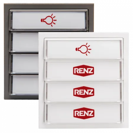 RENZ Tastenmodul mit 1x Licht- und 3x Klingeltaster 97-9-85276 - Frontansicht, Farbe: Weiß oder Grau