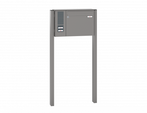 Freistehende Briefkastenanlage, RENZ Basic 3-seitig zum Einbetonieren, 10-0-10006 - Frontansicht,  Farbe: Graualuminium, Klingel: Links