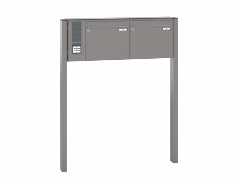 Freistehende Briefkastenanlage, RENZ Basic 2-teilig, 10-0-25054 - Frontansicht,  Farbe: Graualuminium, Klingel: Links